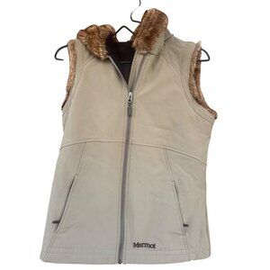 Marmot Womens Hooded Faux Fur Trim Beige Vest M